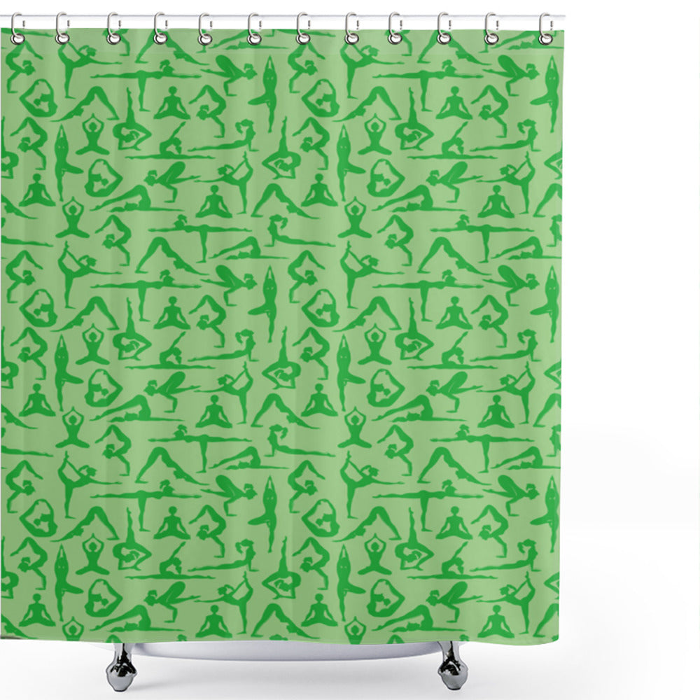 Yoga-inspired Lime Green Healthy Woman Silhouettes Shower Curtain