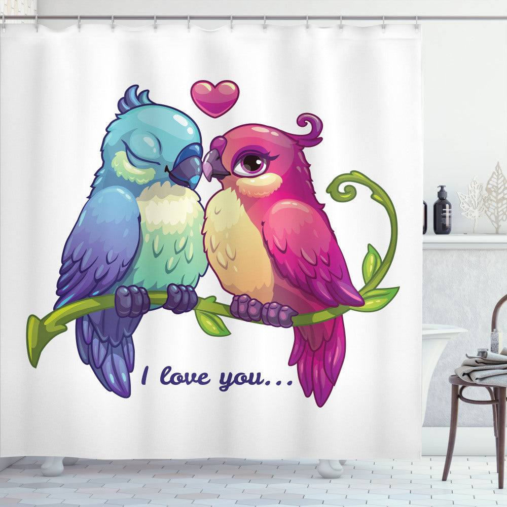 Animal-themed Branch with Heart Shower Curtain in White, Teal, and Pink