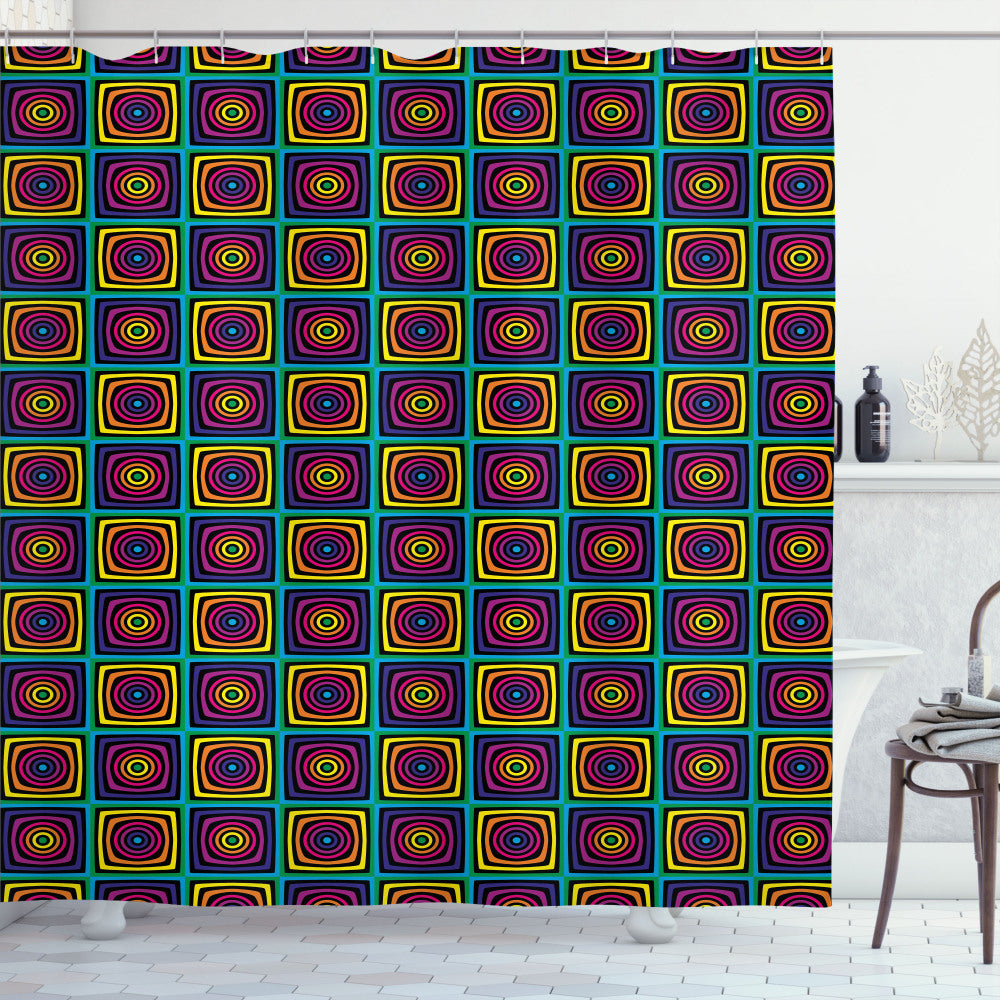 Abstract Multi-color Nested Squares and Circles Shower Curtain