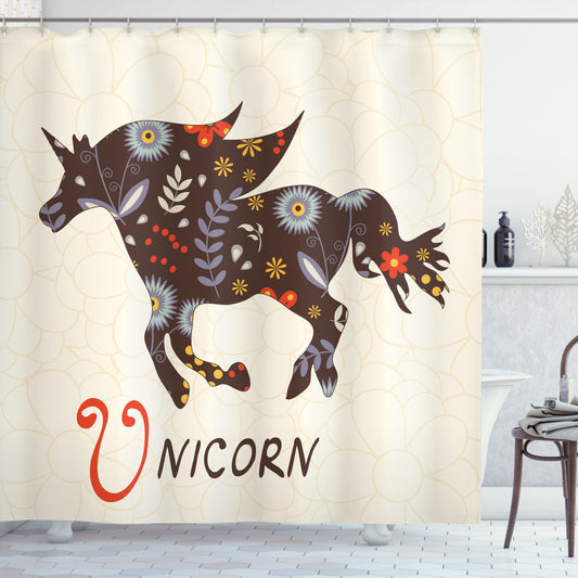 Boho Vintage Floral Unicorn Multicolor Shower Curtain