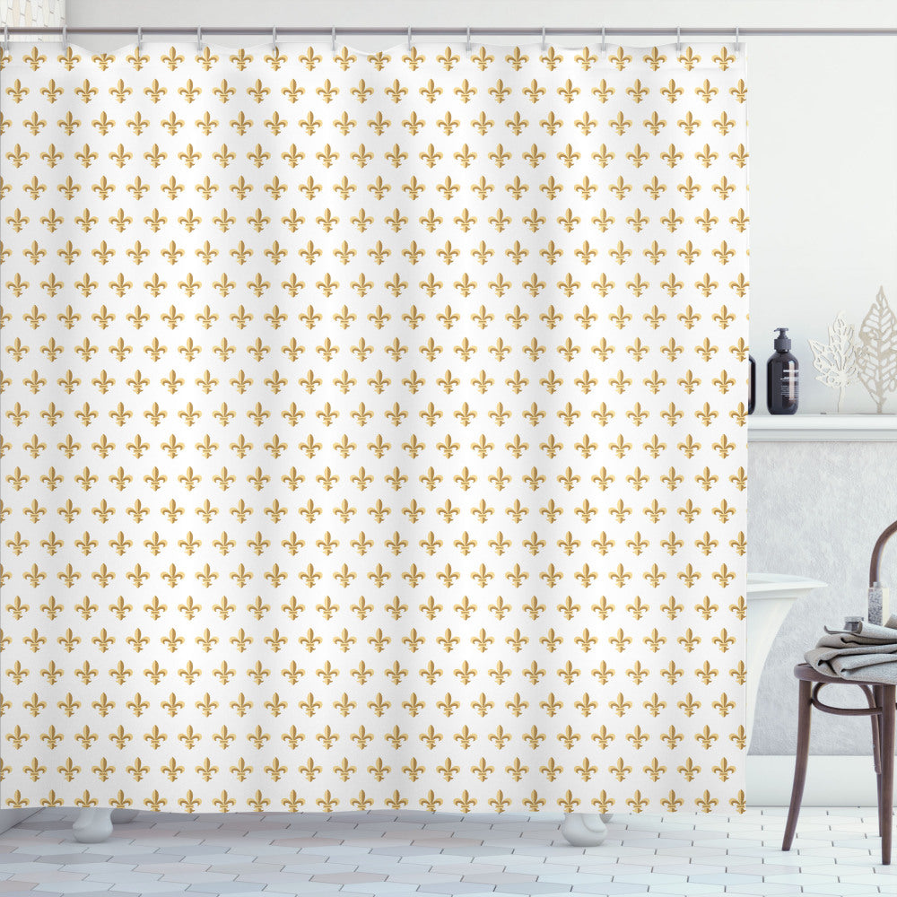 Classically Chic: Fleur De Lis Shower Curtain in Sand Brown and White