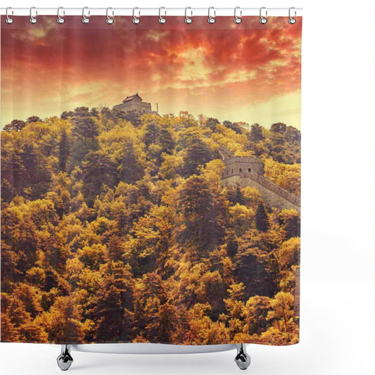 Vintage Charm: Mitianyu Village Shower Curtains in Orange and Green Hues