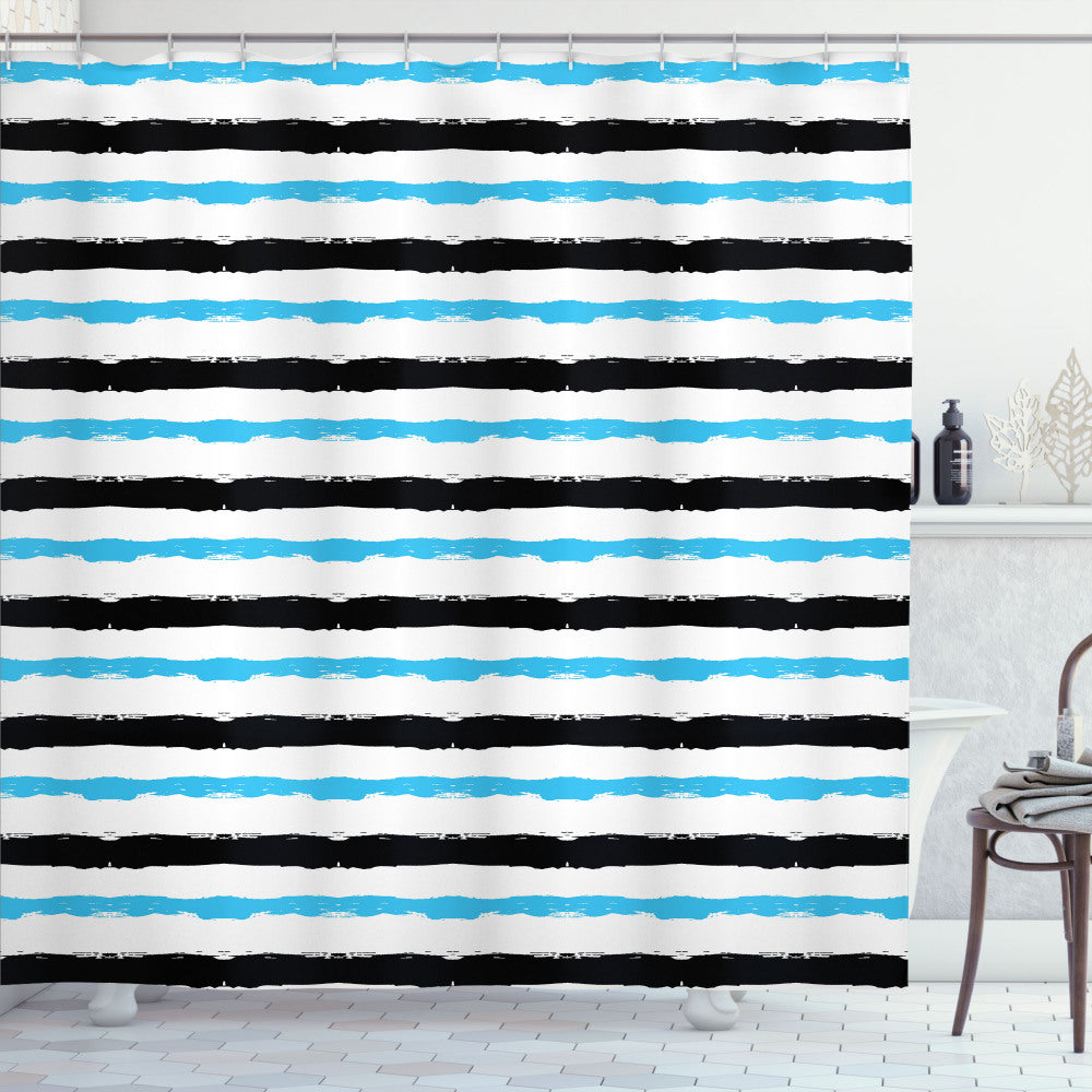 Abstract Black, White, and Aqua Color Bands Stripes Shower Curtain