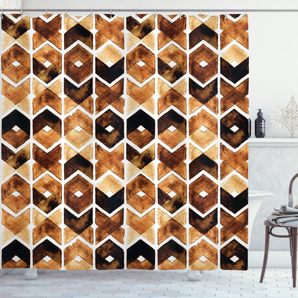 Watercolor Tribal Chevron Lines in Pale Brown and Caramel Brown Shower Curtain