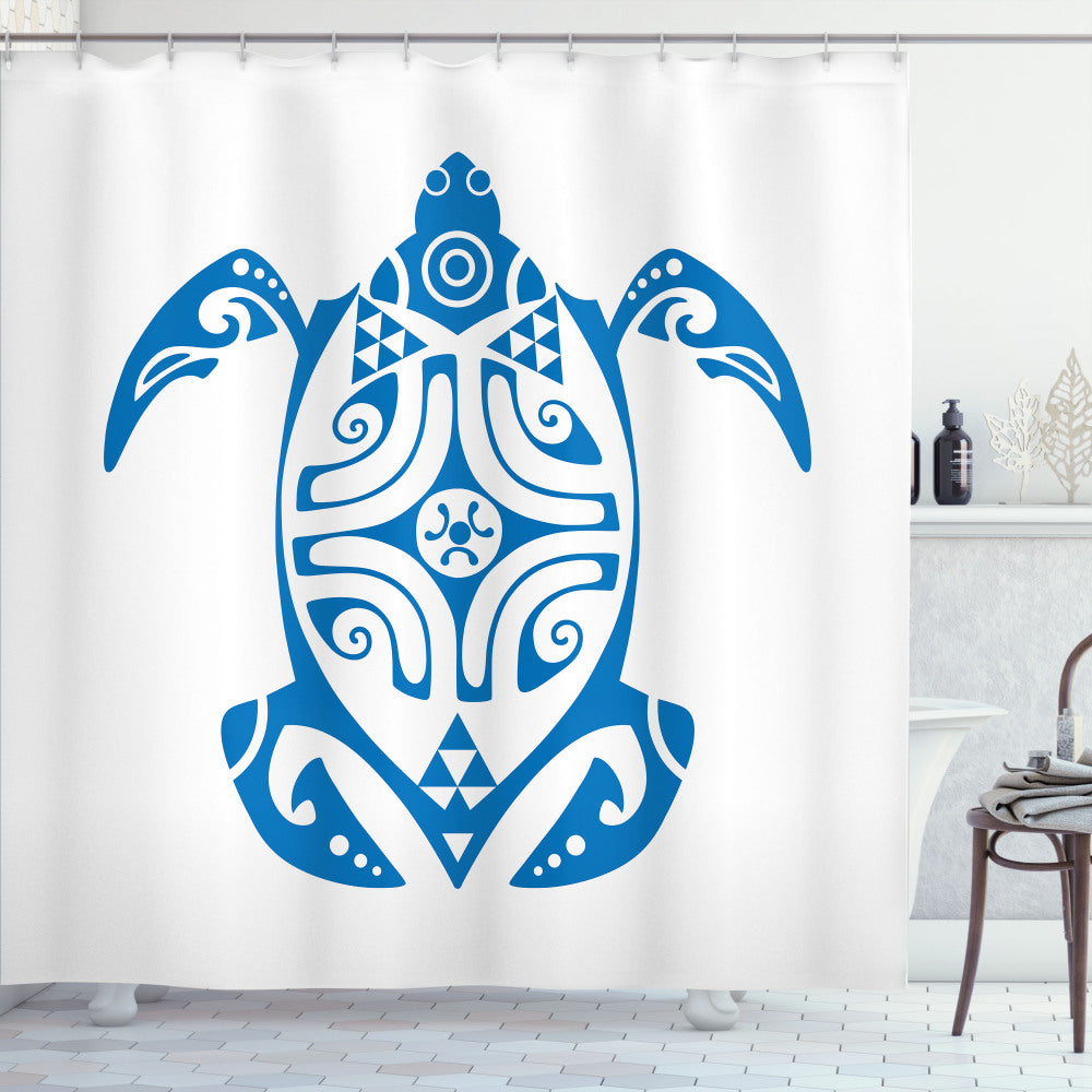 Turtle Paradise: Cobalt Blue and White Underwater Design Shower Curtain from Hawaii