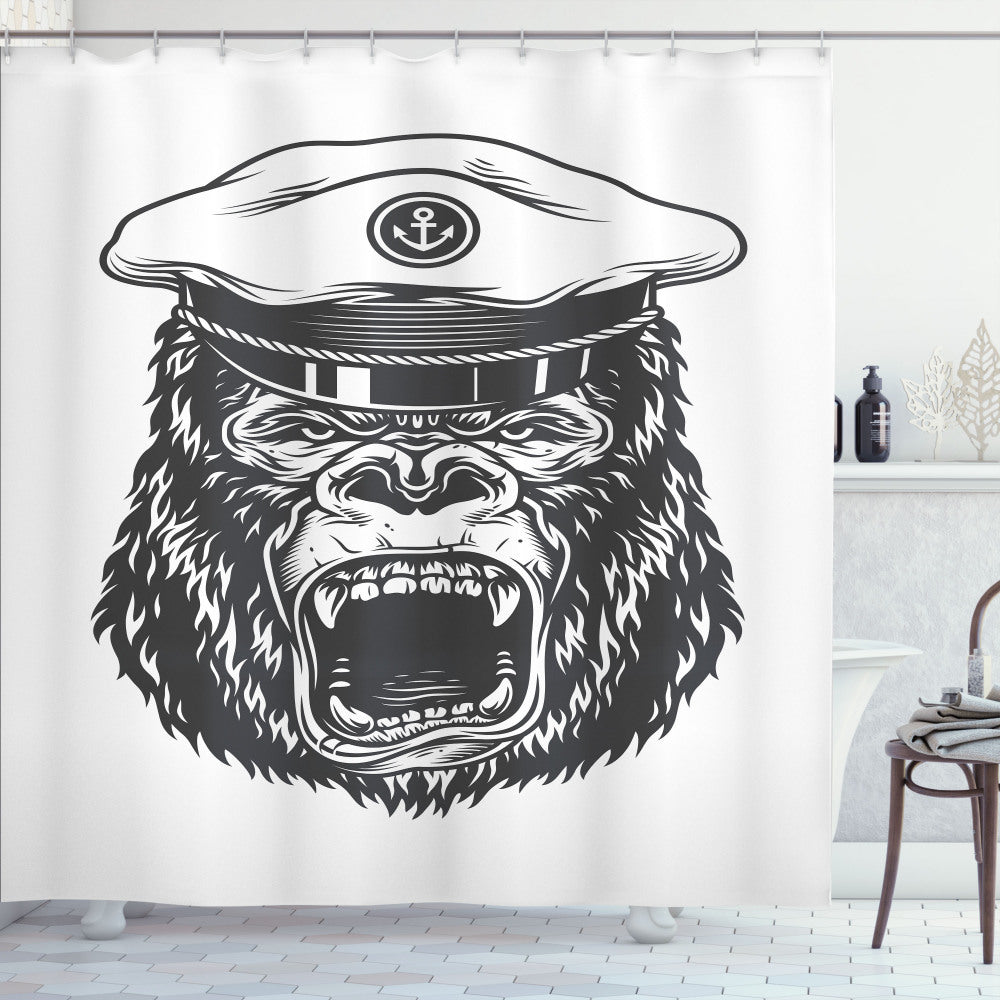 Vintage Nautical Tattoo-Inspired Seaman Gorilla Art Shower Curtain in Dark Grey and White