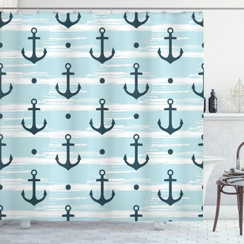 Anchored in Style: Dark Green and Pale Blue Patterns for Shower Curtains