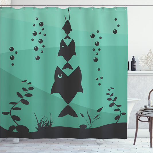 Teal and Grey Fishing Theme Underwater Life Shower Curtain