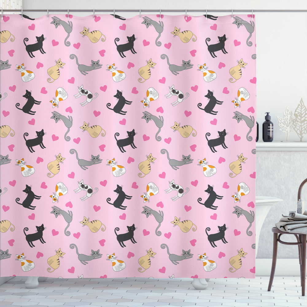 Vibrant Kitty Shower Curtain - Multicolored Cats Design