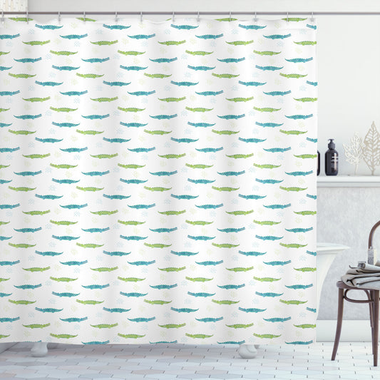 Watercolor Crocodiles Shower Curtain in Pale Green and Pale Blue featuring Alligator Design