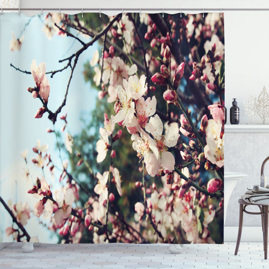 Almond Blossom Vintage Style Bloom Multicolor Shower Curtain