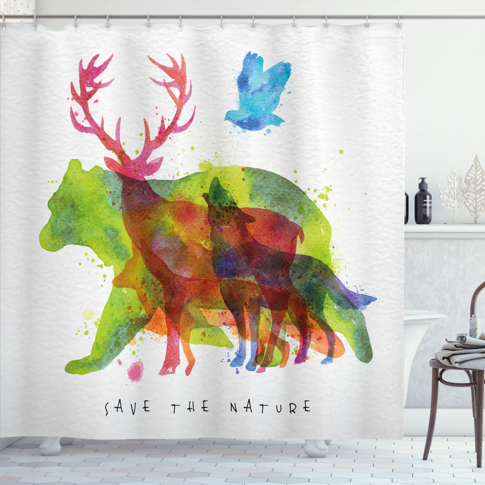 Alaska Animals Bear Wolf Multicolor Animal Shower Curtain