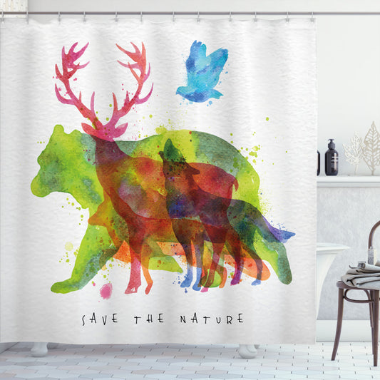 Alaska Animals Bear Wolf Multicolor Animal Shower Curtain