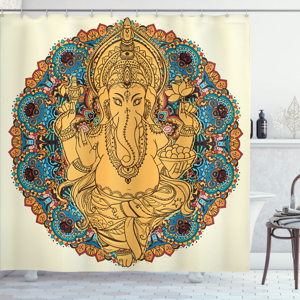 Vintage Style Elephant Asian Inspired Orange and Yellow Shower Curtain