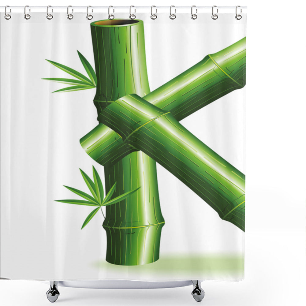 White and Green Bamboo Alphabet K Shower Curtain - Letter K Design