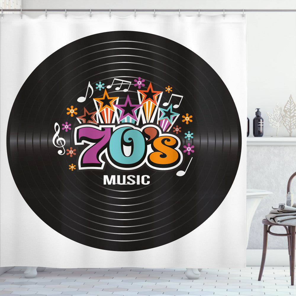 70s Party Vibes: Multicolor Record Discography Shower Curtain Collection