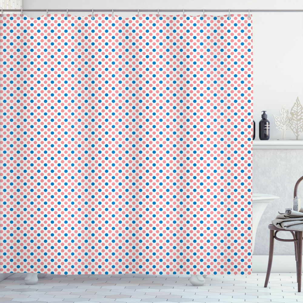 Abstract Sea Blue, Pastel Pink, and White Polka Dots Graphic Shower Curtain