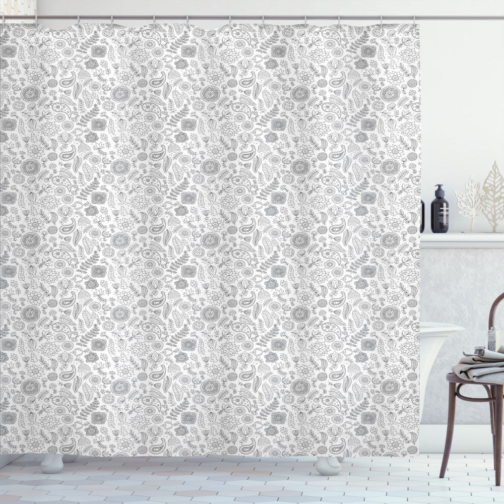 Black and White Flowers Paisleys Shower Curtain: Elegant Monochrome Bathroom Essential