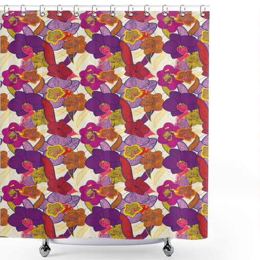 Vintage Multicolor Orchids and Peonies Shower Curtain