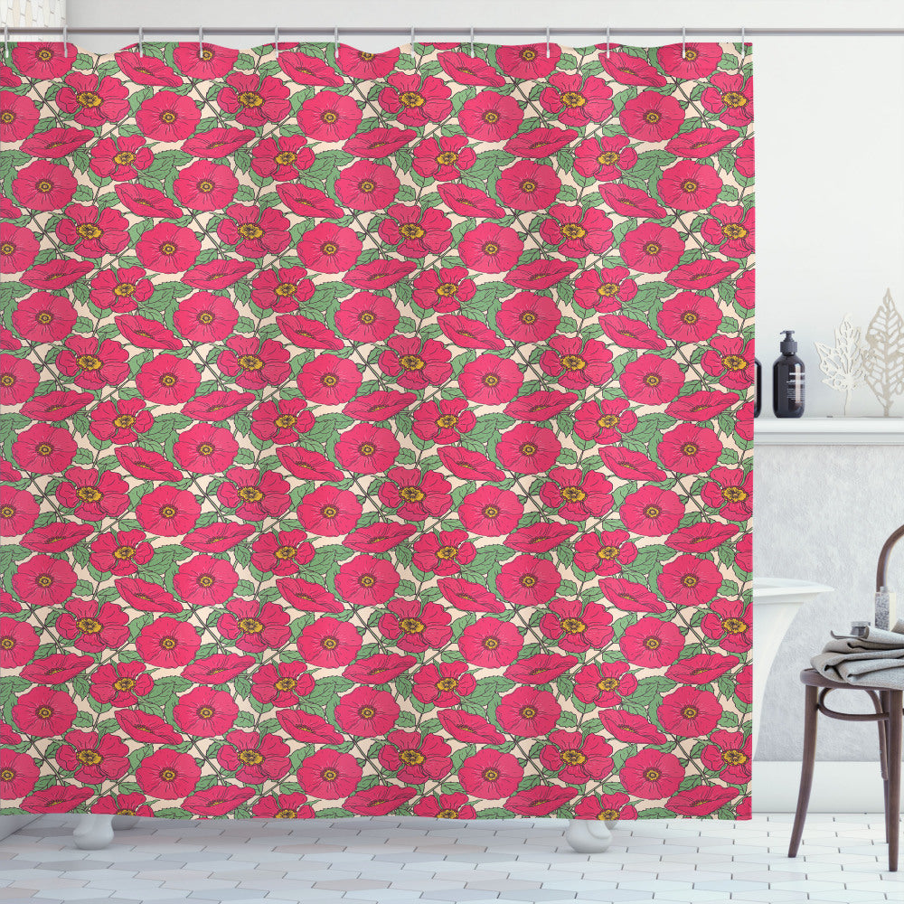 Botanical Multicolor Pink Dog Roses Leaves Shower Curtain