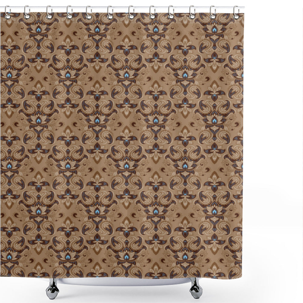 Victorian Vintage Art meets Baroque Elegance in Umber and Aqua - Shower Curtain