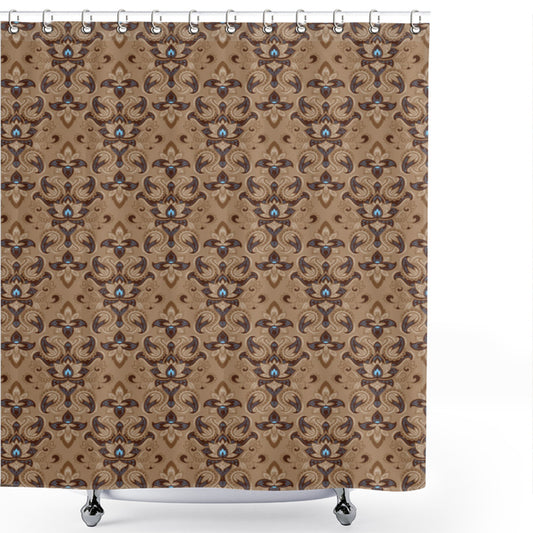 Victorian Vintage Art meets Baroque Elegance in Umber and Aqua - Shower Curtain