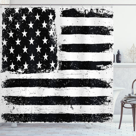 United States Flag Inspired Black and White Shower Curtain