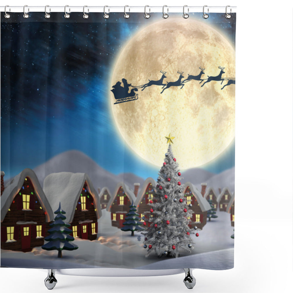 Christmas Multicolor Santa Claus Full Moon Shower Curtain