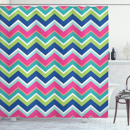 Vibrant Multicolor Chevron Lines Shower Curtain