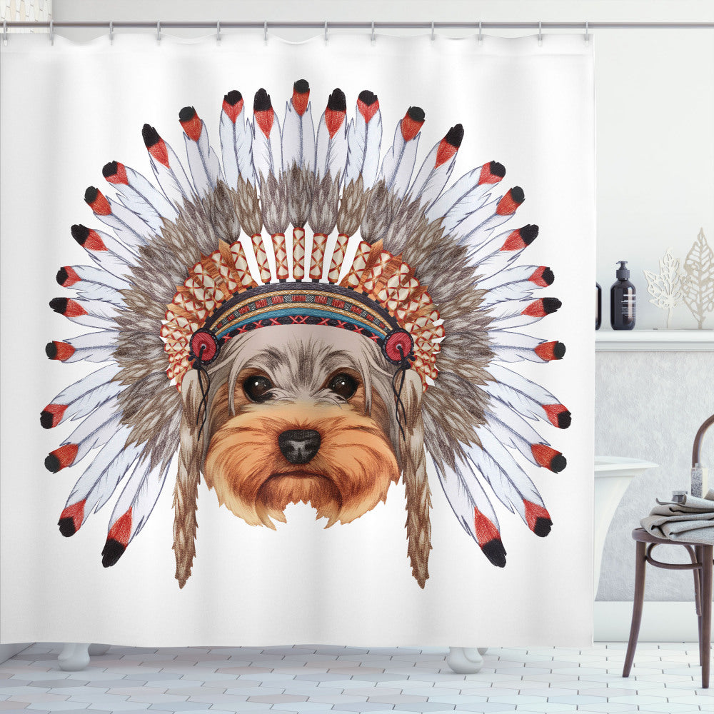 Yorkie Dog in Multicolor Bonnet – Shower Curtain