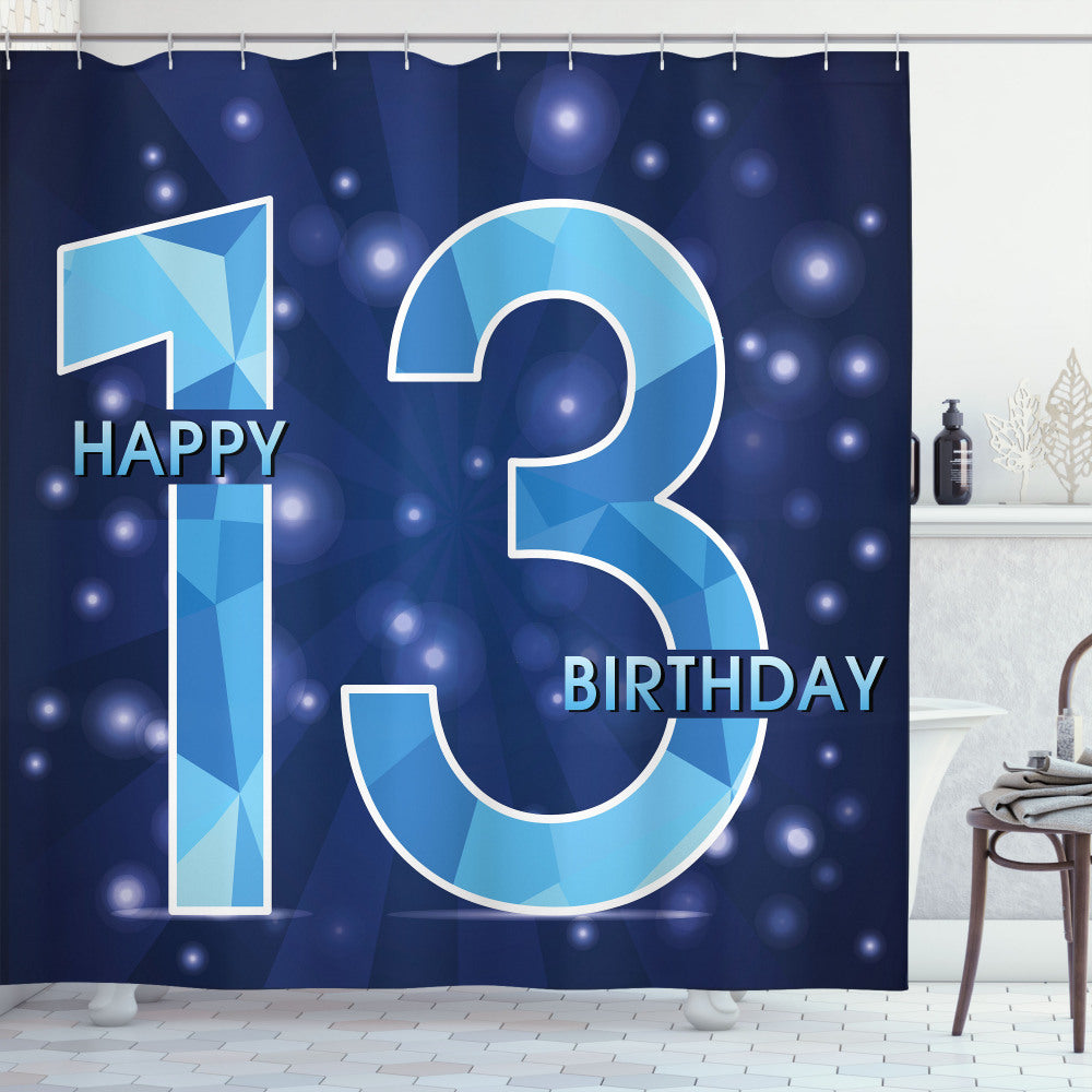 13th Birthday-themed Polygon Effect Stars Shower Curtain in Pale Blue and Dark Blue