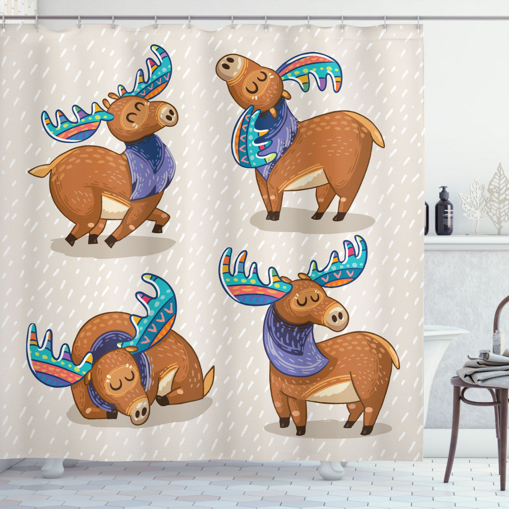 Cheerful Moose-themed Multicolor Nursery Kids Shower Curtain