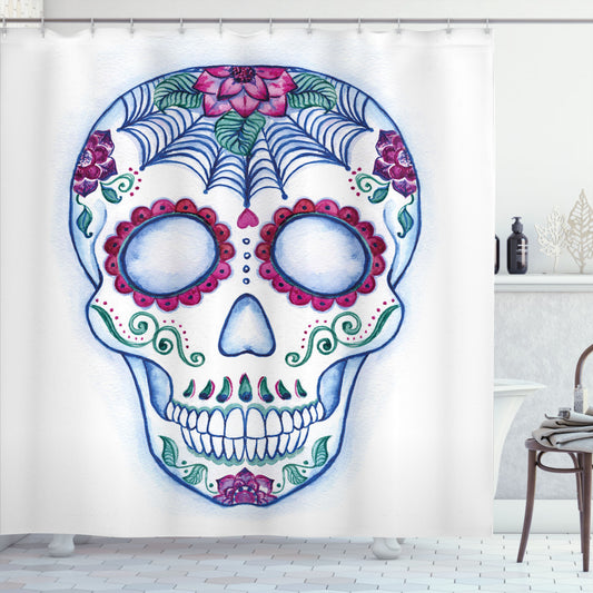 Vibrant Sugar Skull Multicolor Doodle Shower Curtain