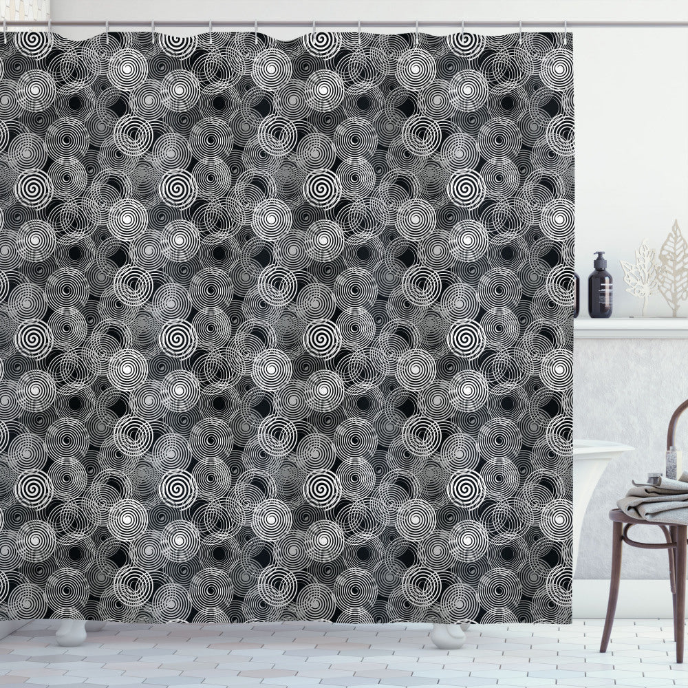 Abstract Superimposed Spirals in Pale Grey, White, and Black Shower Curtain