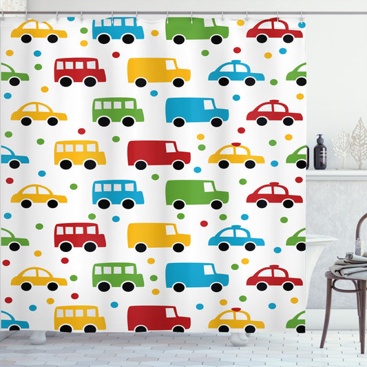 Vibrant Multicolor Cars: An Impactful Fusion for Your Bathroom Shower Curtain