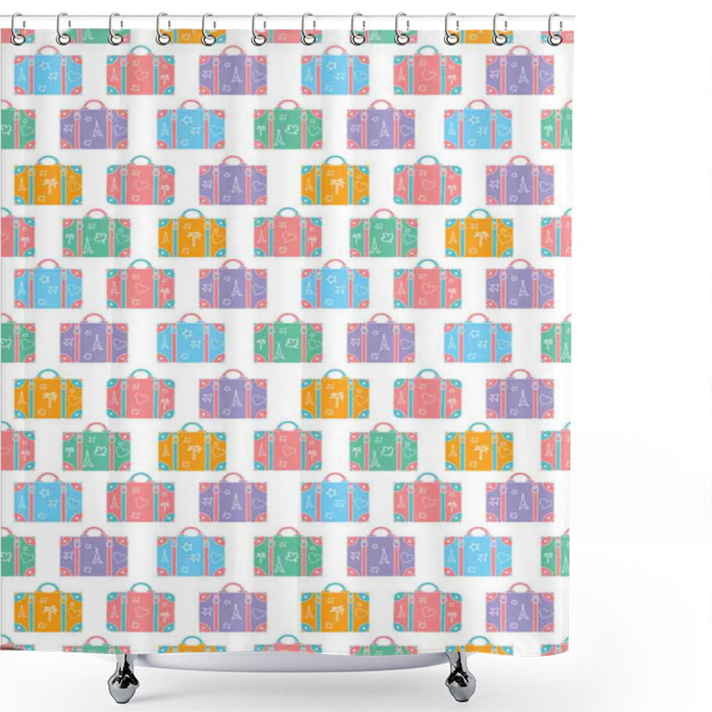 Vibrant Travel Holiday Pattern Bath Curtain: Colorful Multicolor Design