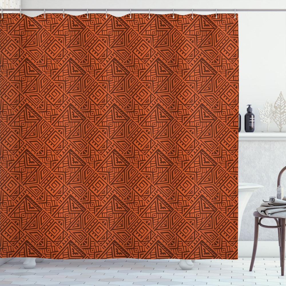 Aztec-inspired Shower Curtain in Dark Orange and Orange- Exotic Culture