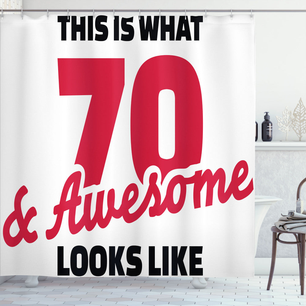 70th Birthday Celebrations with Dark Coral, White, and Black Shower Curtain