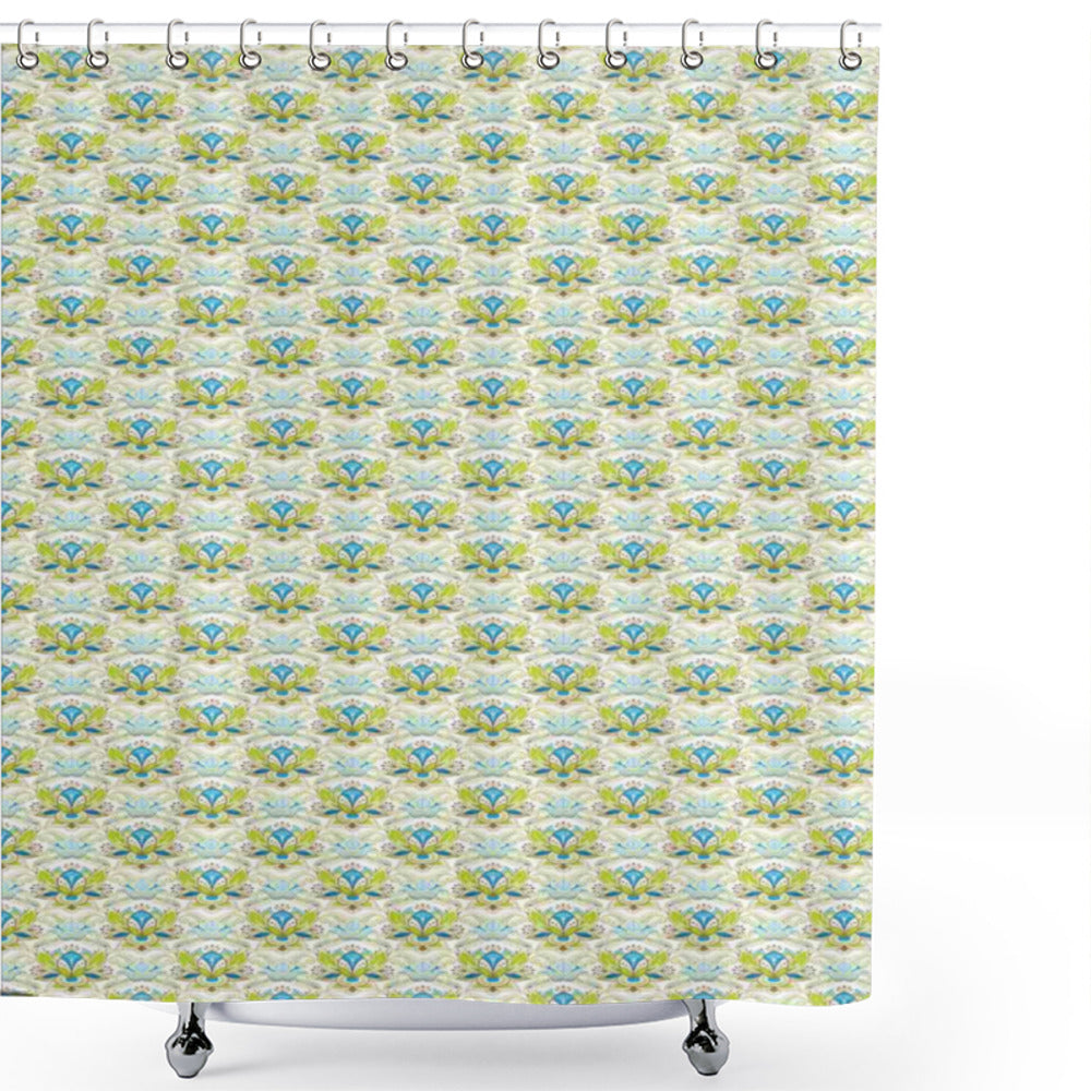 Timeless Ethnic Fusion: Apple Green and Azure Blue Bath Curtain