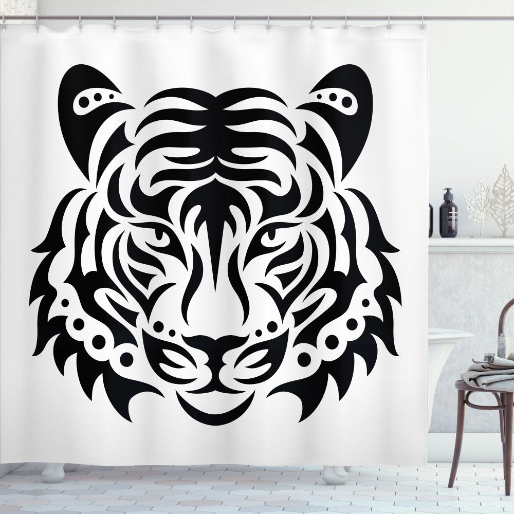 Wild White and Black Tiger Head Design Shower Curtain