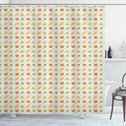 Acorn Multicolor Doodle Leaf Pumpkin Apple Bath Curtain - Keywords Integration