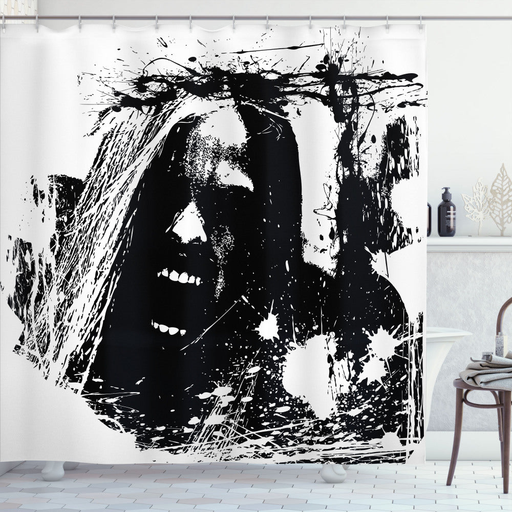 Zombie-Infested Horror Bath Curtains in White and Black