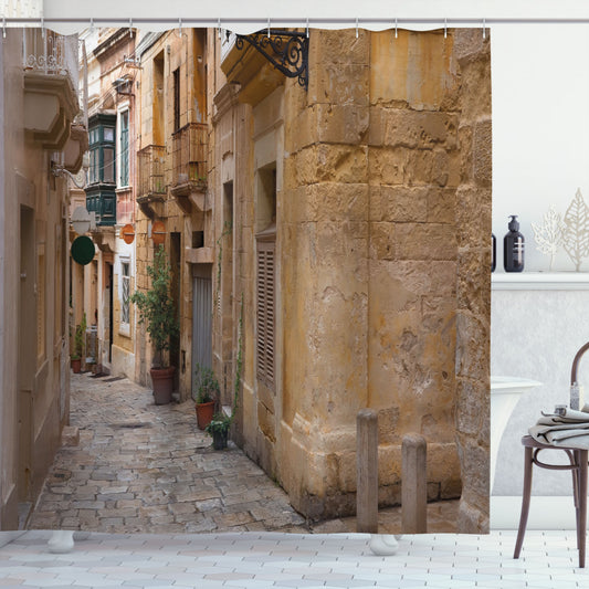 Travel in the Quaint Old Narrow Street Town: Sand Brown Shower Curtain