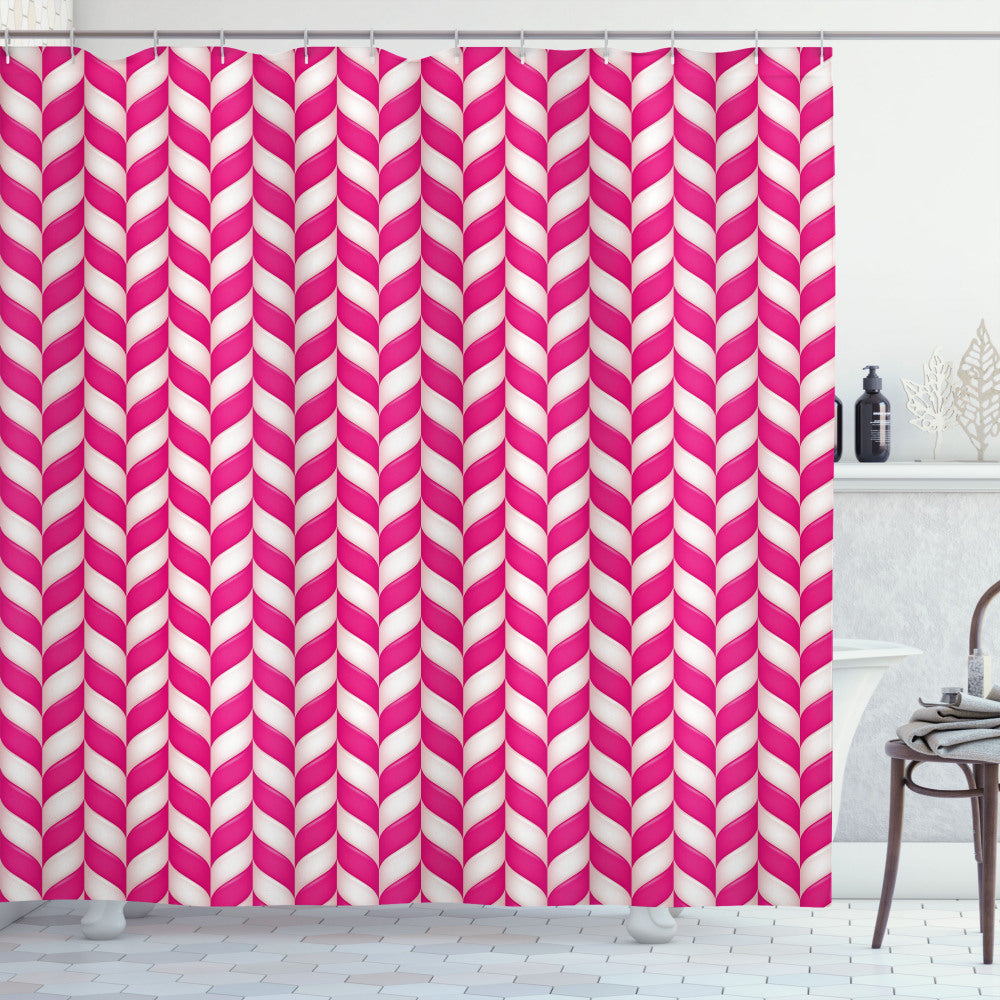 Abstract Vibrant Wavy Lines Shower Curtain in Magenta and White