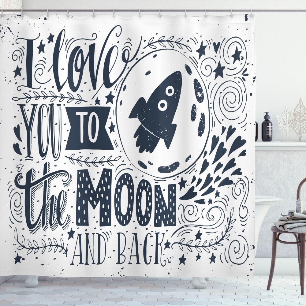 Celestial Concept: Blue Grey and White 'I Love You' Shower Curtain