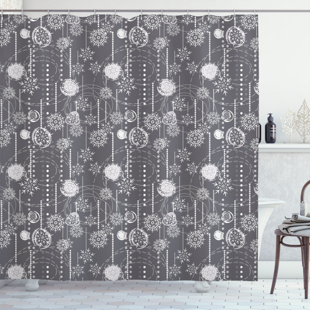 Blizzard Winter Inspired Bath Curtain in Charcoal Grey and White