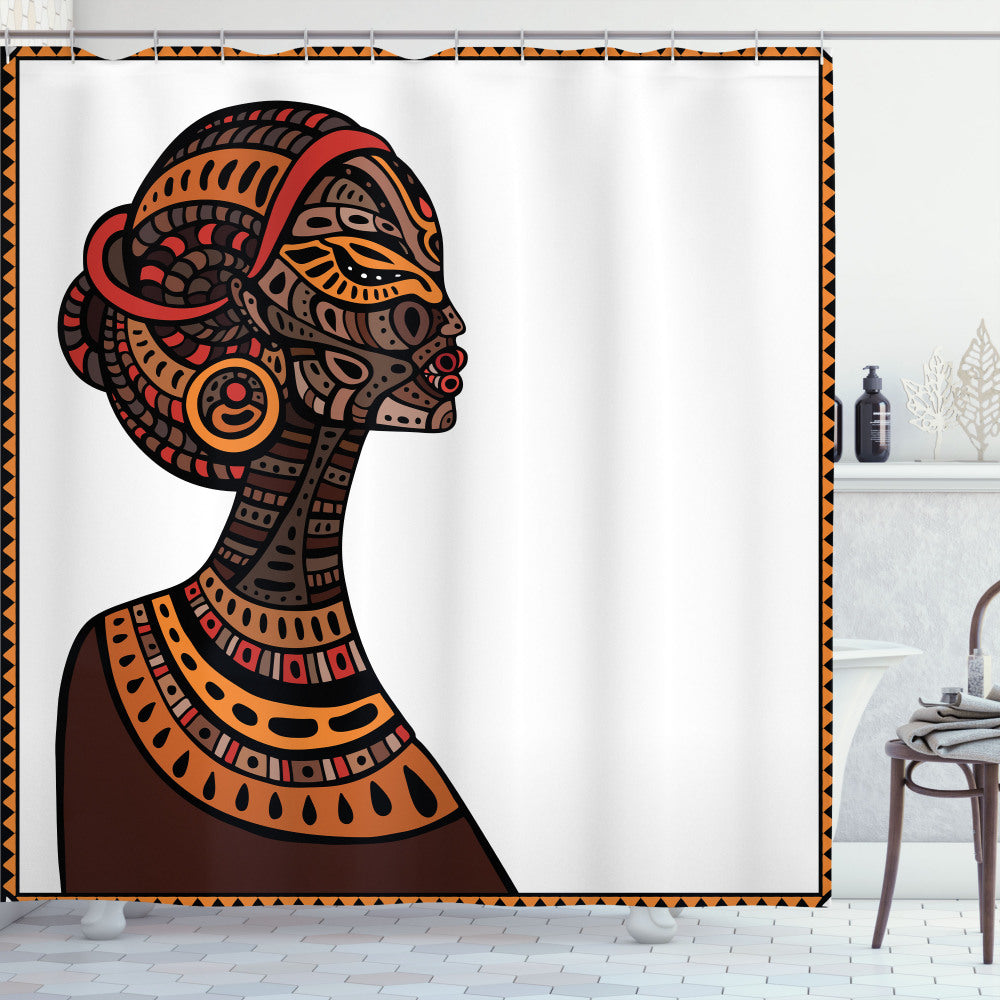 African-Inspired Exotic Totem Mask Cinnamon Brown Shower Curtain