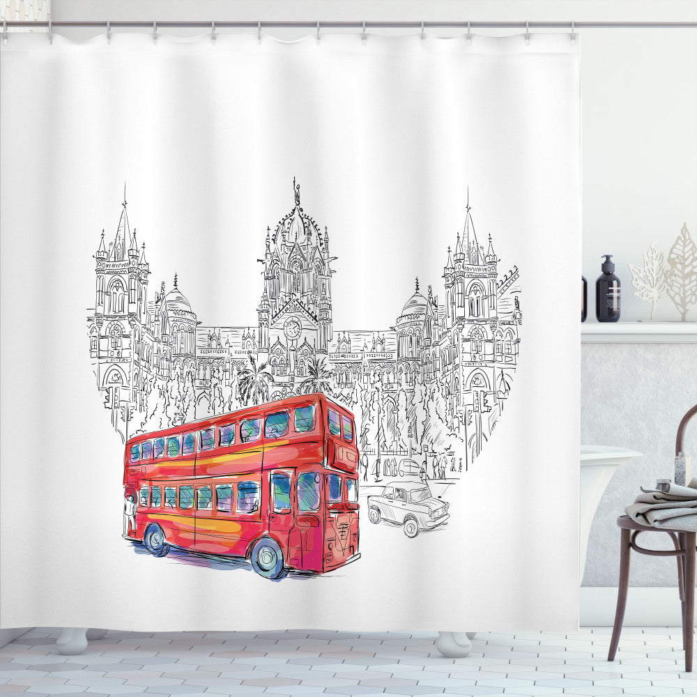 Urban Architecture Cityscape in Elegant White and Grey Color Scheme: Shower Curtain