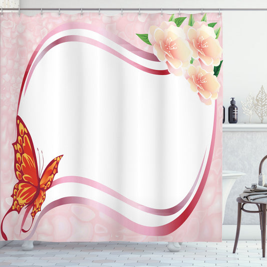 Abstract Floral Pink Butterfly Multicolor Shower Curtain