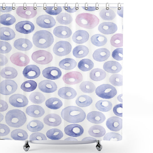 Abstract Pastel Rounded Shapes Shower Curtain - Featuring Baby Blue, Pale Pink, and Blue